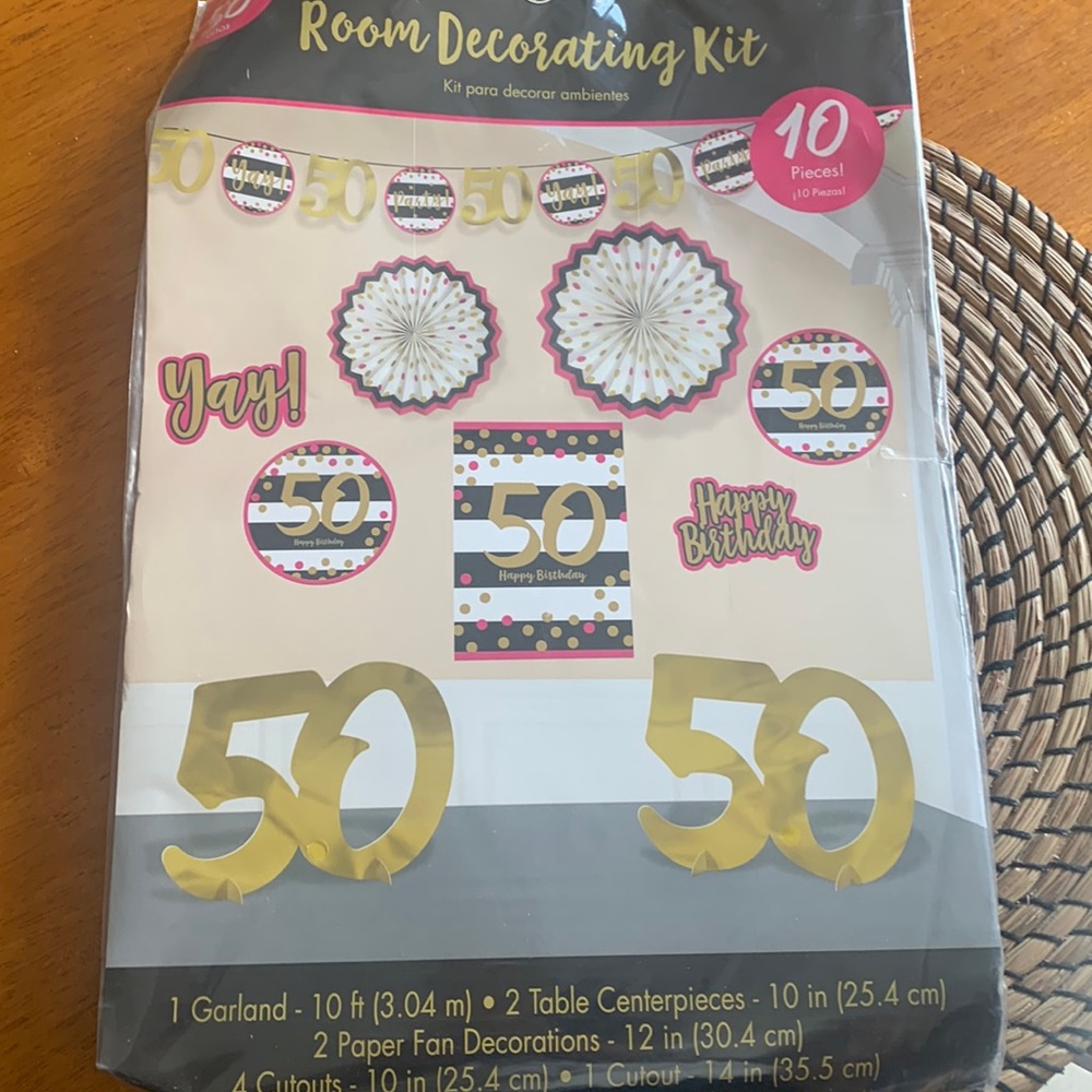 Unopened 50th birthday decorations